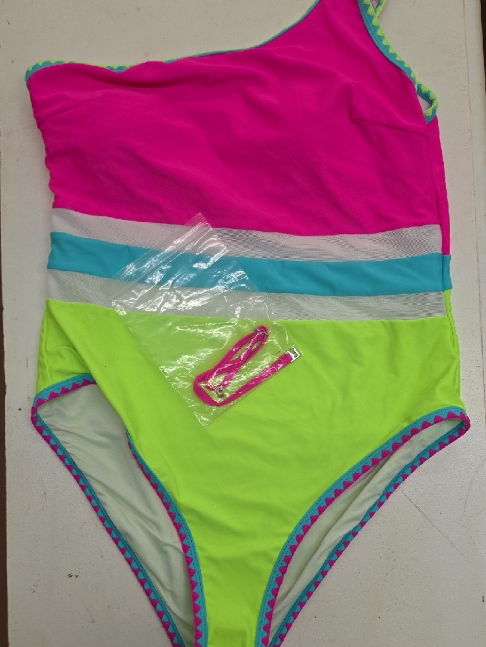 XL Womens Popvil Bright Pink & Aqua Swimsuit New With Tags - Picture 7 of 8